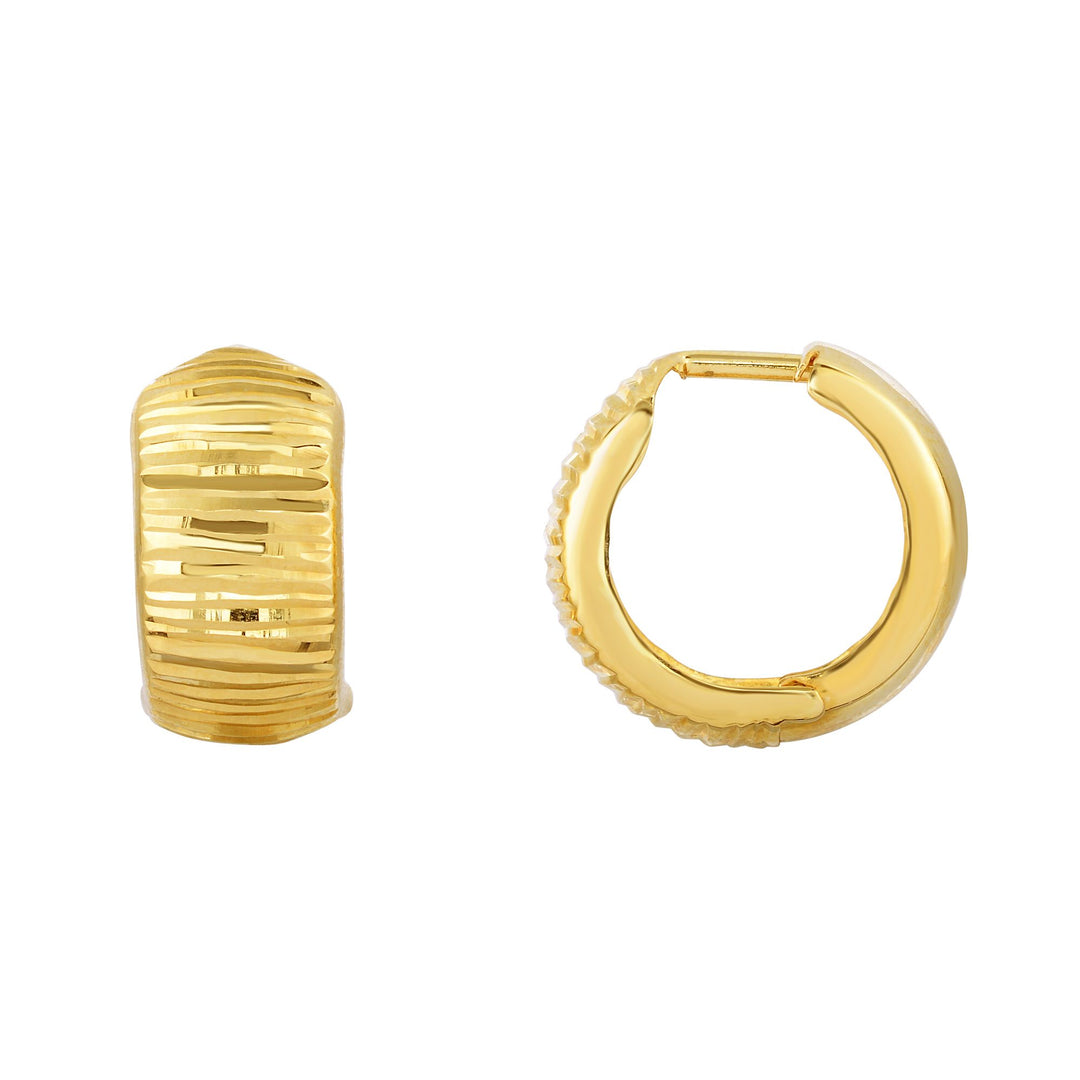 10K Gold Reversible Polished &amp; Diamond Cut Huggie Earring